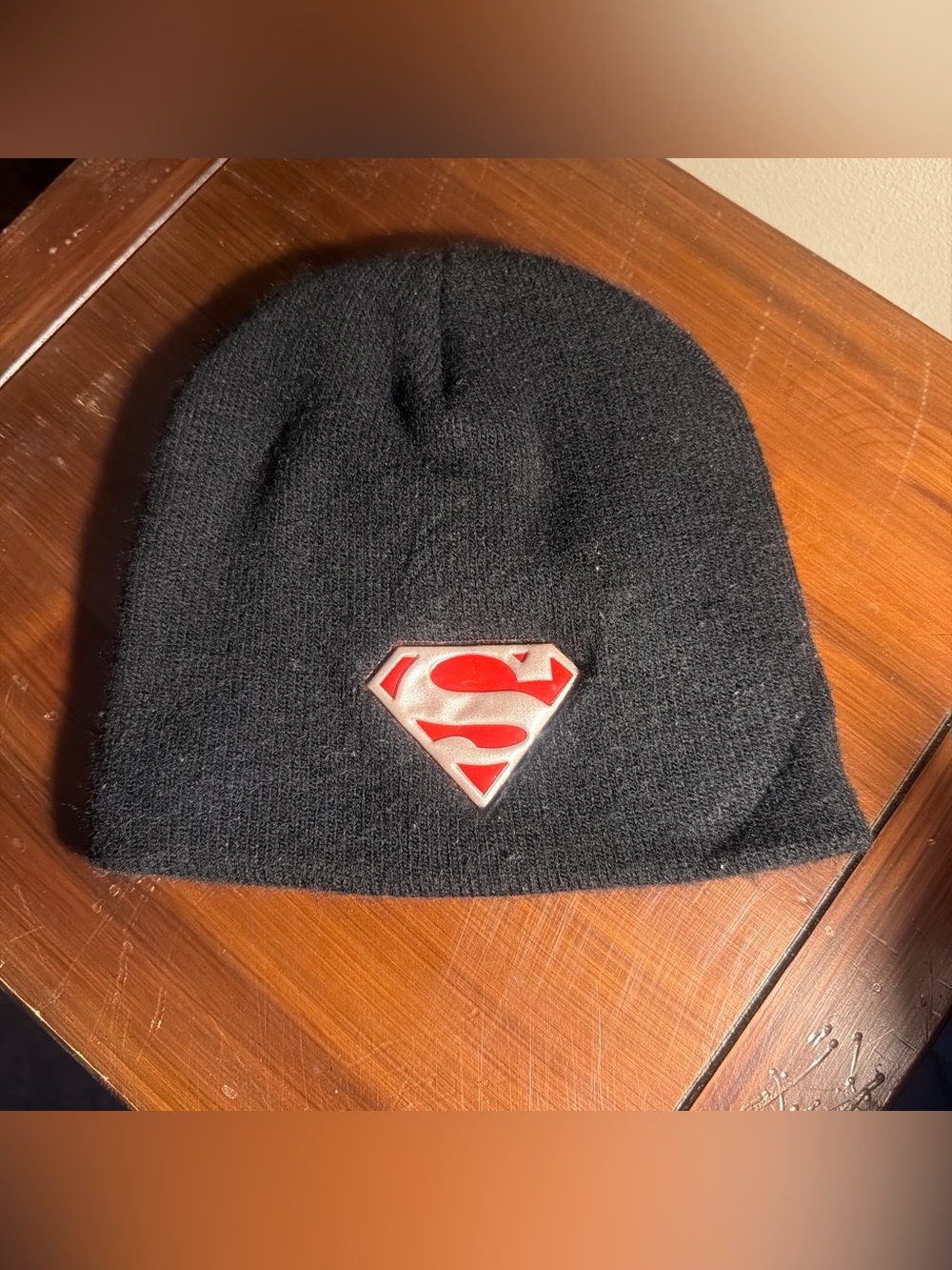 DC Comics Superman Black Beanie Hat with Red and Silver Superman Emblem